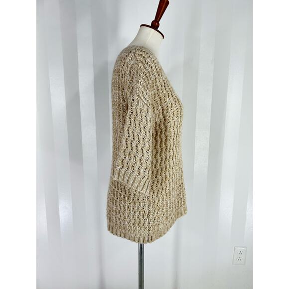NINE WEST Vintage America Collection Beige Open Knit Short Sleeve Sweater Sz S - Picture 2 of 7